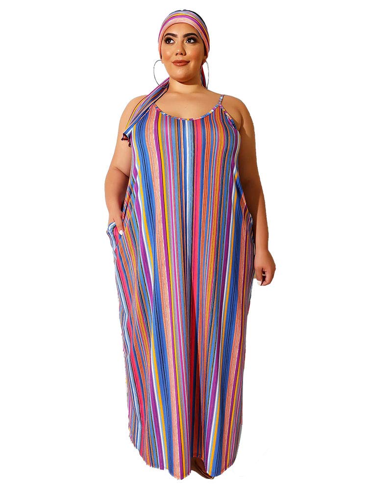 Ophestin Womens Plus Size Maxi Dresses - Spaghetti Straps Causal Summer Dress with Pockets