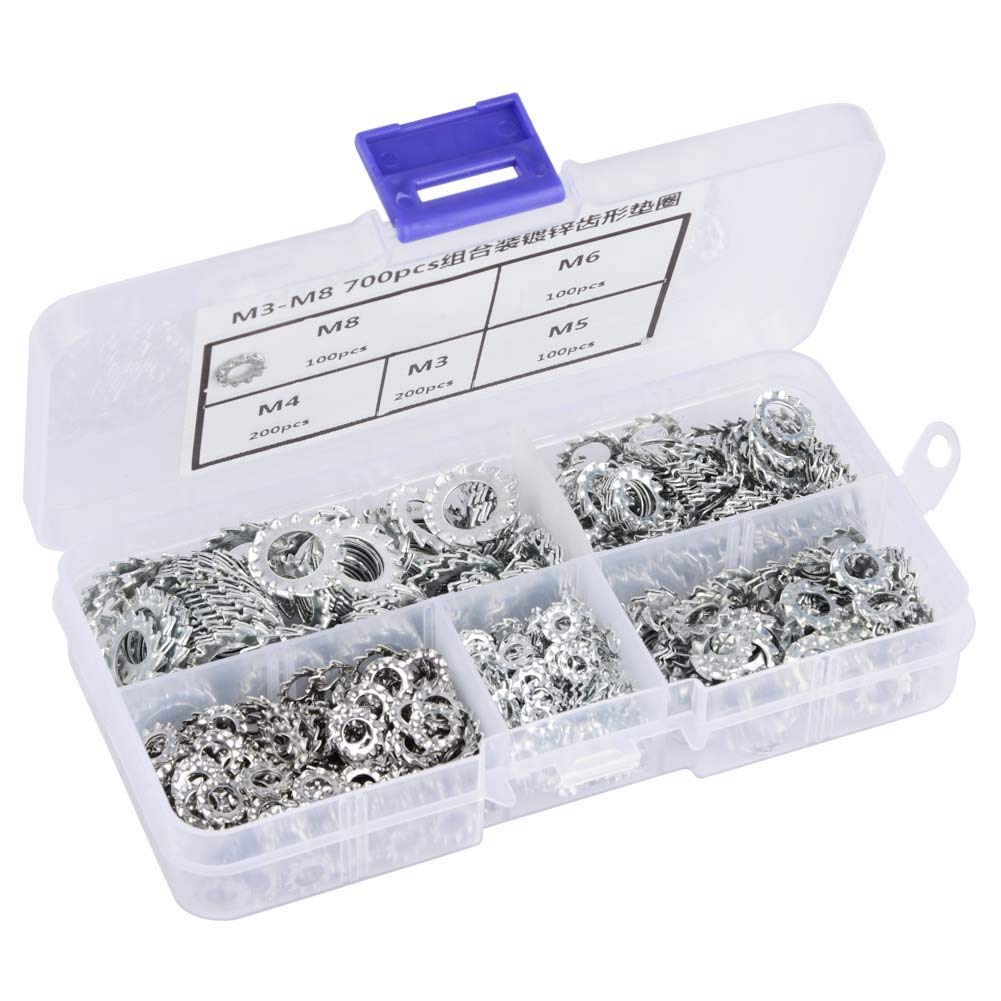 Galvanized Serrated Toothed Lock Washer Flat Set 700Pcs Fastening Tool Gasket M3/M4/M5/M6/M8