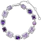 Lulu Mel Ice Out Purple Tennis Bracelet, 10mm White Gold Plated CZ Diamond Adjustable Chain, Sparkly Fashion Gemstone 7-8 Inches Bracelet Jewelry Christmas Gift for Men Women
