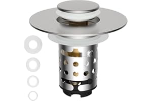 HYGIE RINSE Universal Bathroom Sink Stopper Hair Catcher Upgraded with 2-Layer Detachable Filter Basket, 4 in 1 Pop Up Drain Strainer, Anti-Clog, Odor-Block, Fit for 1.1''~2.36'' Sinks, Brushed Nickel