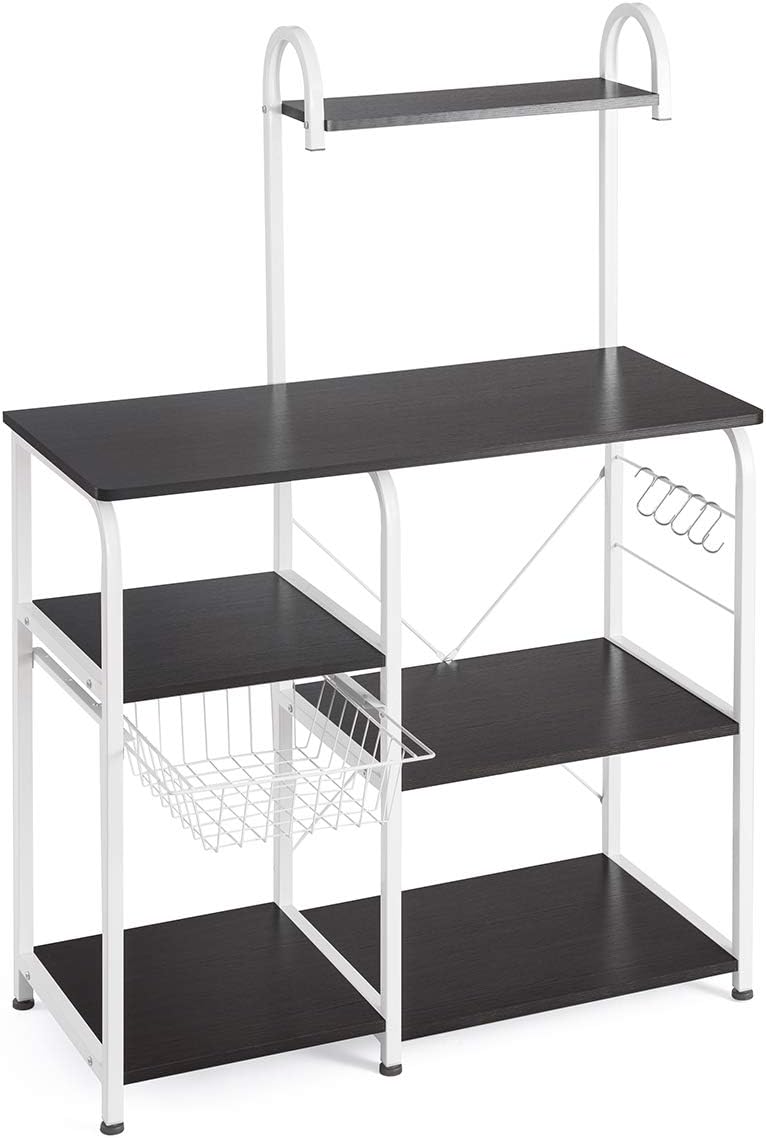 Mr IRONSTONE Kitchen Baker's Rack Utility Storage Shelf 35.5" Microwave Stand 3-Tier+4-Tier Shelf for Spice Rack Organizer Workstation(Dark Brown) - Standing Baker's Racks