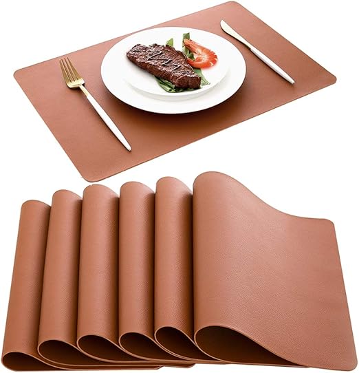 Amazon Com Dolopl Fall Placemats Orange Leather Placemat Table Mats Set Of 6 Heat Resistant Easy To Clean Wipeable Waterproof Washable Outdoor Placemats For Kitchen Dining Patio Table Kitchen Dining