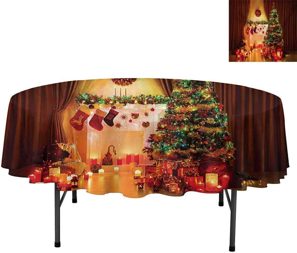 Aishare Store Waterproof Tablecloth, New Year in The House with Various Objects in Peaceful P, Tablecloth for Home Kitchen Dining Room, Round 70", Multicolor