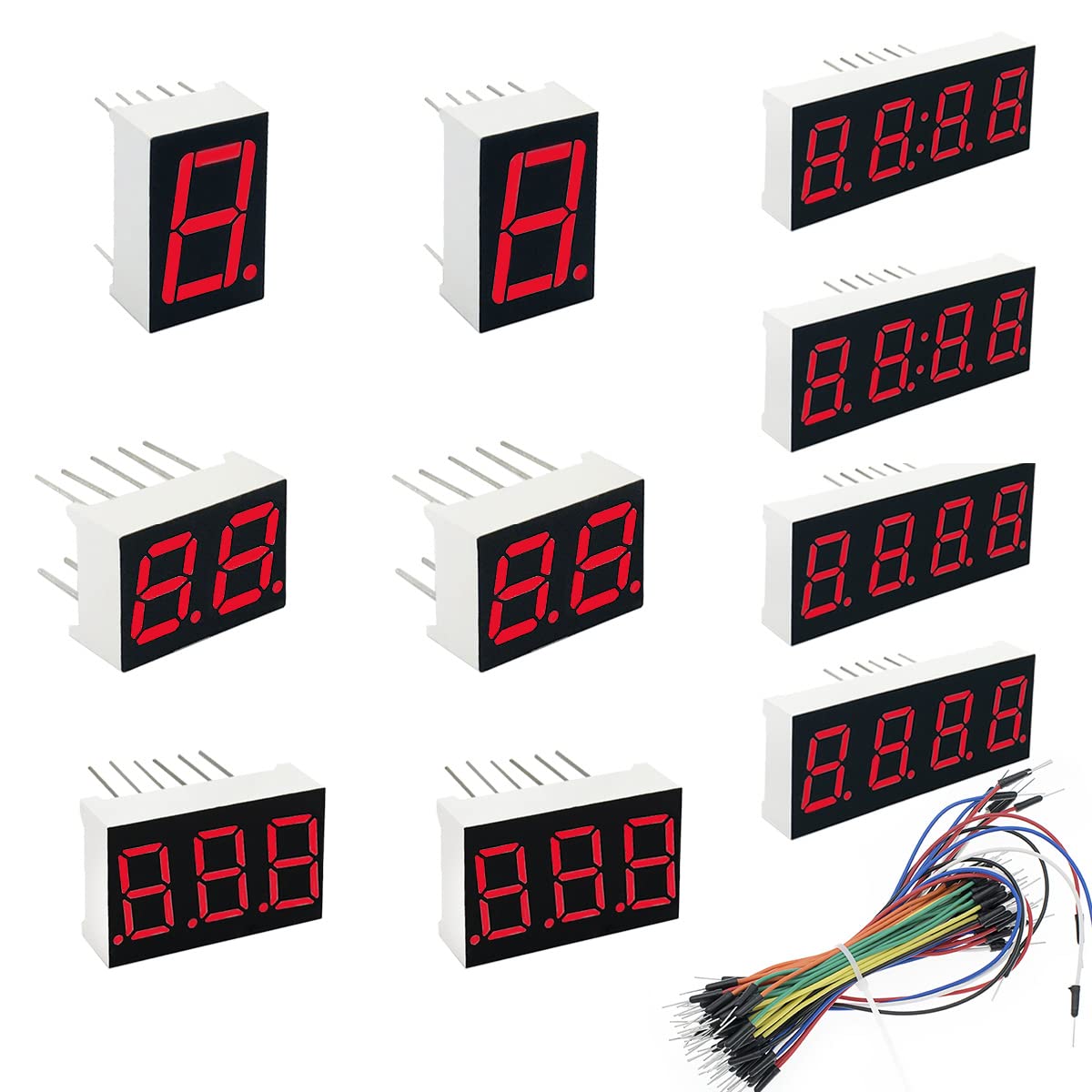 DAOKAI 10 Pcs Common Cathode 10-Pin 12-Pin 1 Bit / 2 Bit / 3 Bit / 4 Bit 0.56" 7 Segment Red LED Display Digital Tube with Jump Wire