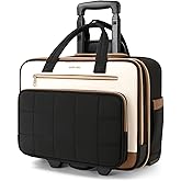 Rolling Puffer Laptop Bag, Rolling Briefcase for Women, Wheeled 16 Inch Computer Bag, Water Resistant Stylish Overnight Underseat Carry On Luggage with Wheels for Work Travel Business, Beige Brown