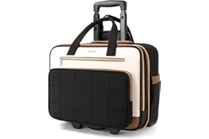 AUROTIER Rolling Puffer Laptop Bag, Rolling Briefcase for Women, Wheeled 16 Inch Computer Bag, Water Resistant Stylish Overnight Underseat Carry On Luggage with Wheels for Work Travel Business, Beige Brown