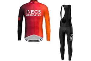 SGCIKER Pro Team INEOS GRENADIER Winter Thermal Fleece Cycling Jersey Set,Mens Long Sleeve Warmer Jacket MTB Bike Clothing Kits