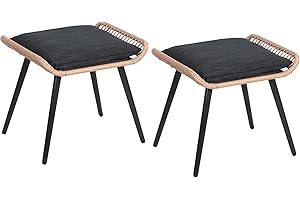 JOIVI Outdoor Wicker Ottoman Set of 2, Patio Rattan Ottomans with Seat Cushions, 2 Pieces Footstool Footrest Seat for Outside Garden, Balcony, Living Room, Black