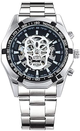 Wrath Skull Collection Silver Black Dial Automatic Mechanical Watch for Mens & Boys (Without Battery for Life).