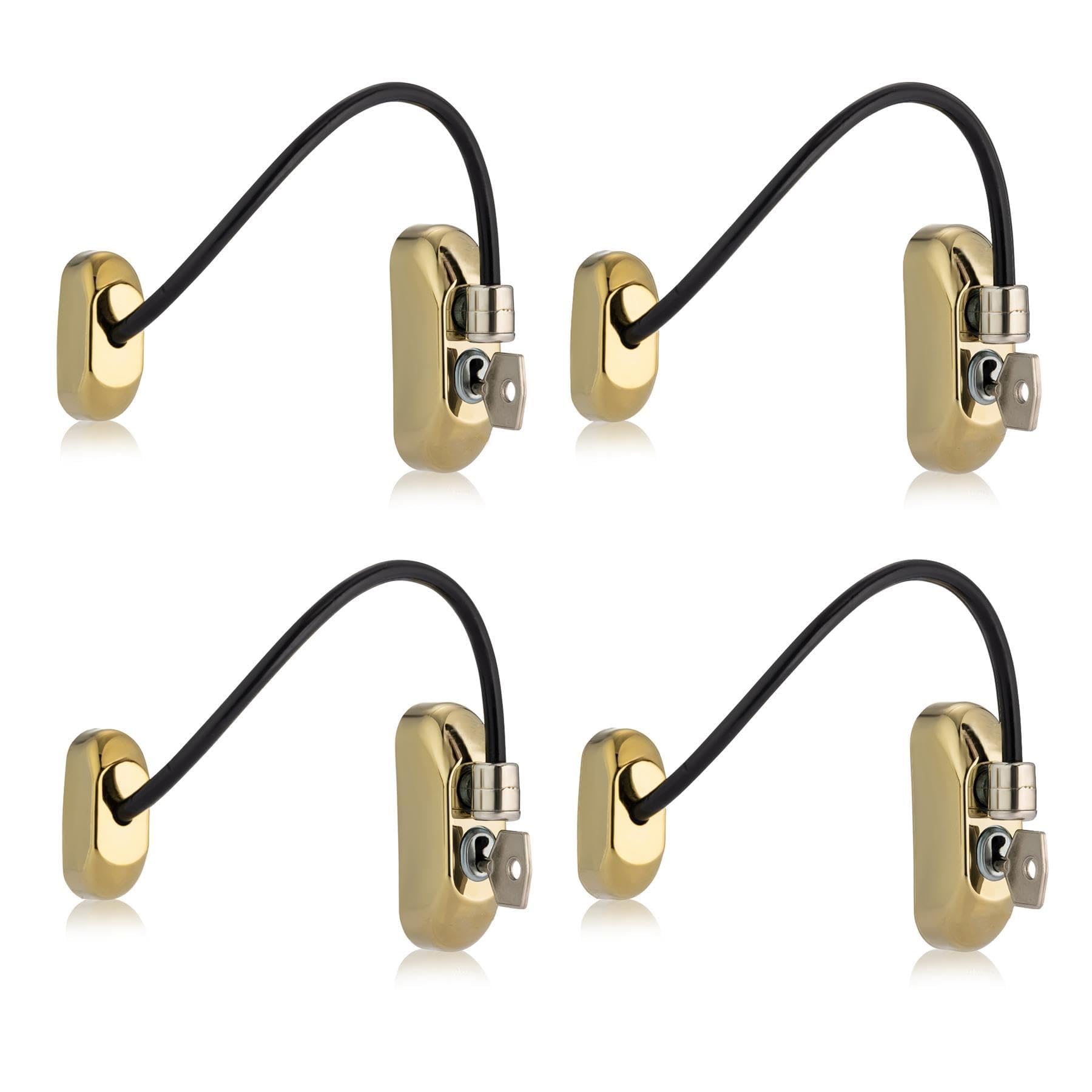 XFORT 4 Pack Viper Key Locking Cable Window Restrictor in Polished Brass, Durable Window Safety Lock for Child Safety and Window Security — image 1