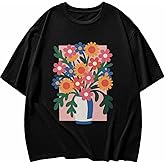 Flowers Shirts Graphic Tees for Women, Colorful Funny Womens Oversized T Shirt Crewneck Short Sleeve Casual Tops