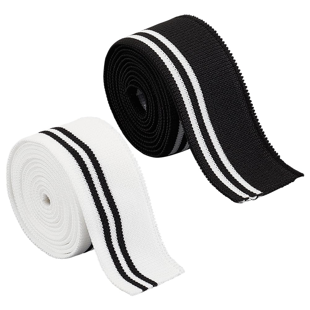 BENECREAT 4 PCS 2 Colours Ribbed Cuffs Stretch Stripes, 110x3cm Elastane Ribbed Fabric, Sewing Knit Ribbed Cuffs for DIY Sewing Belt Cuffs, Belts, Collar Inserts, 1.5mm Thick