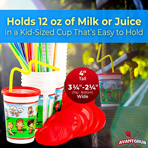 Leakproof 12oz Kids Party Cups With Lid and Straw 25Pk. Super Durable