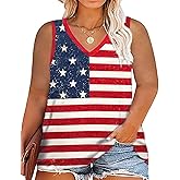 ShinyU Plus Size Tops for Women American Flag Shirts 4th of July Flag Vneck/Crewneck Short/Sleeveless Patriotic Tunics XL-5XL
