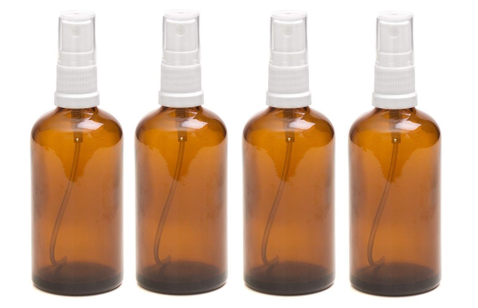 Aura 100ml AMBER Glass Bottles with White ATOMISER Sprays - PACK of 4