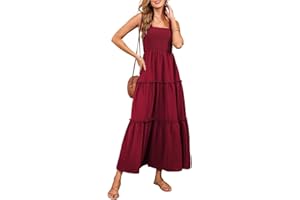 Dokotoo Summer Dress Casual Womens Sleeveless Midi Dress with Pockets Pleat Long Tiered Maxi Dress