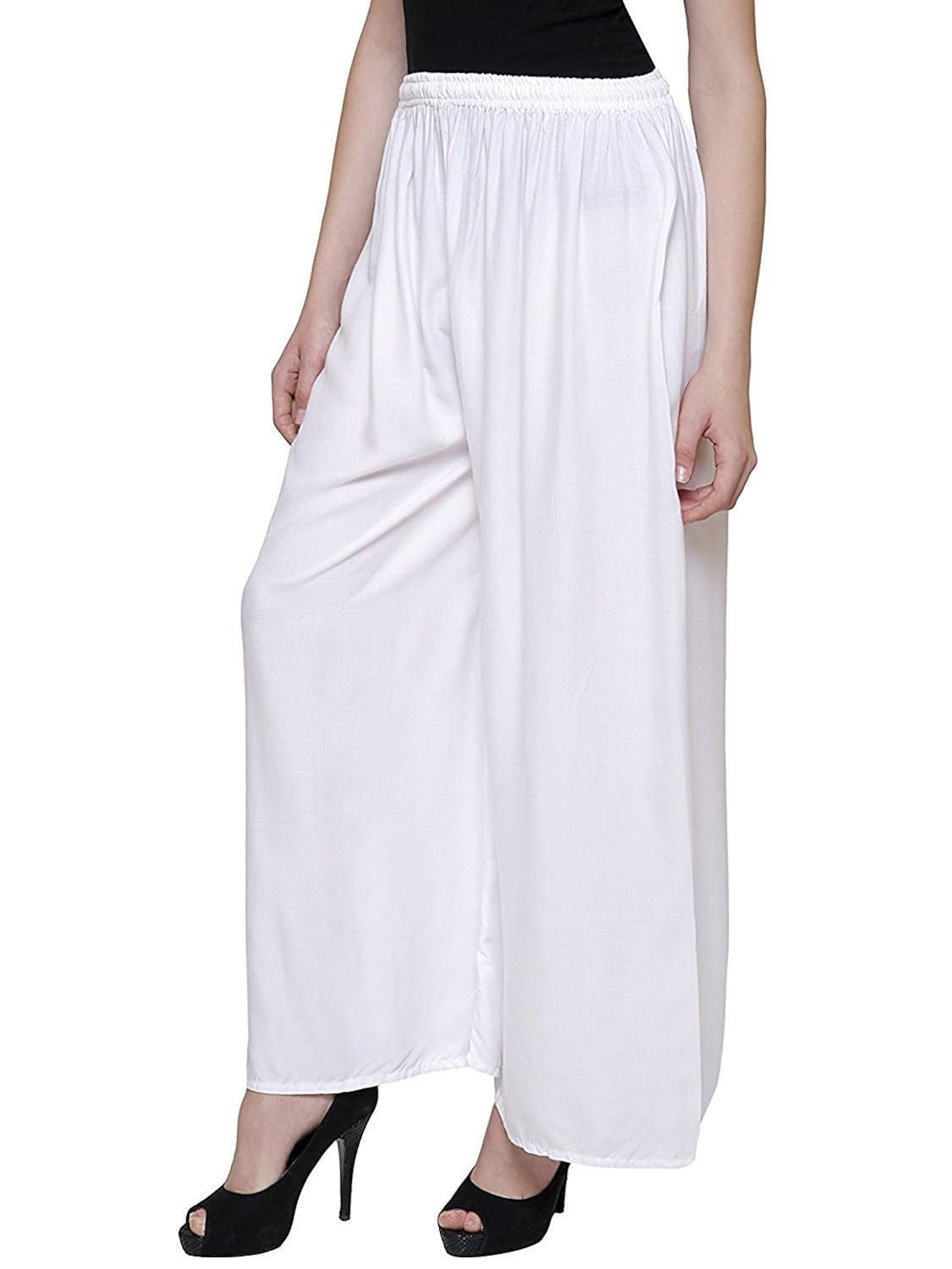 mrv fashion women's rayon plazzo pants (white and black, free size)