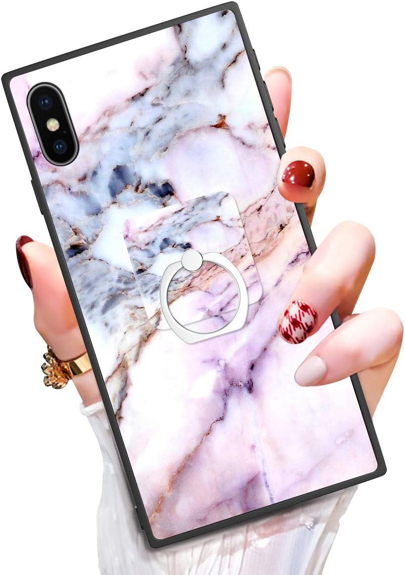 Someseed Case for iPhone Xs Max iPhone Xs Max Case with Kickstand Ring Holder Duty Shock Absorbent PC TPU Full Body Drop Protection Modern Design Pink Marble Cover for iPhone Xs Max