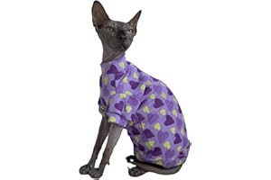 KITIPCOO Limited Edition Sphynx Cat Cotton T-Shirts Hairless Cat Sweatshirt Pet Kitten Clothes Round Collar Kitten Shirts Vest Cats & Small Dogs Apparel (Purple Heart, M (5.5-6.6 lbs))