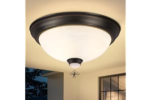 FANDBO Motion Sensor Outdoor Ceiling Light with Remote, Dusk to Dawn Flush Mount Porch Light with 4 Modes, Close to Ceiling Light Fixture 2 LED Bulbs Included for Patio/Garage/Hallway