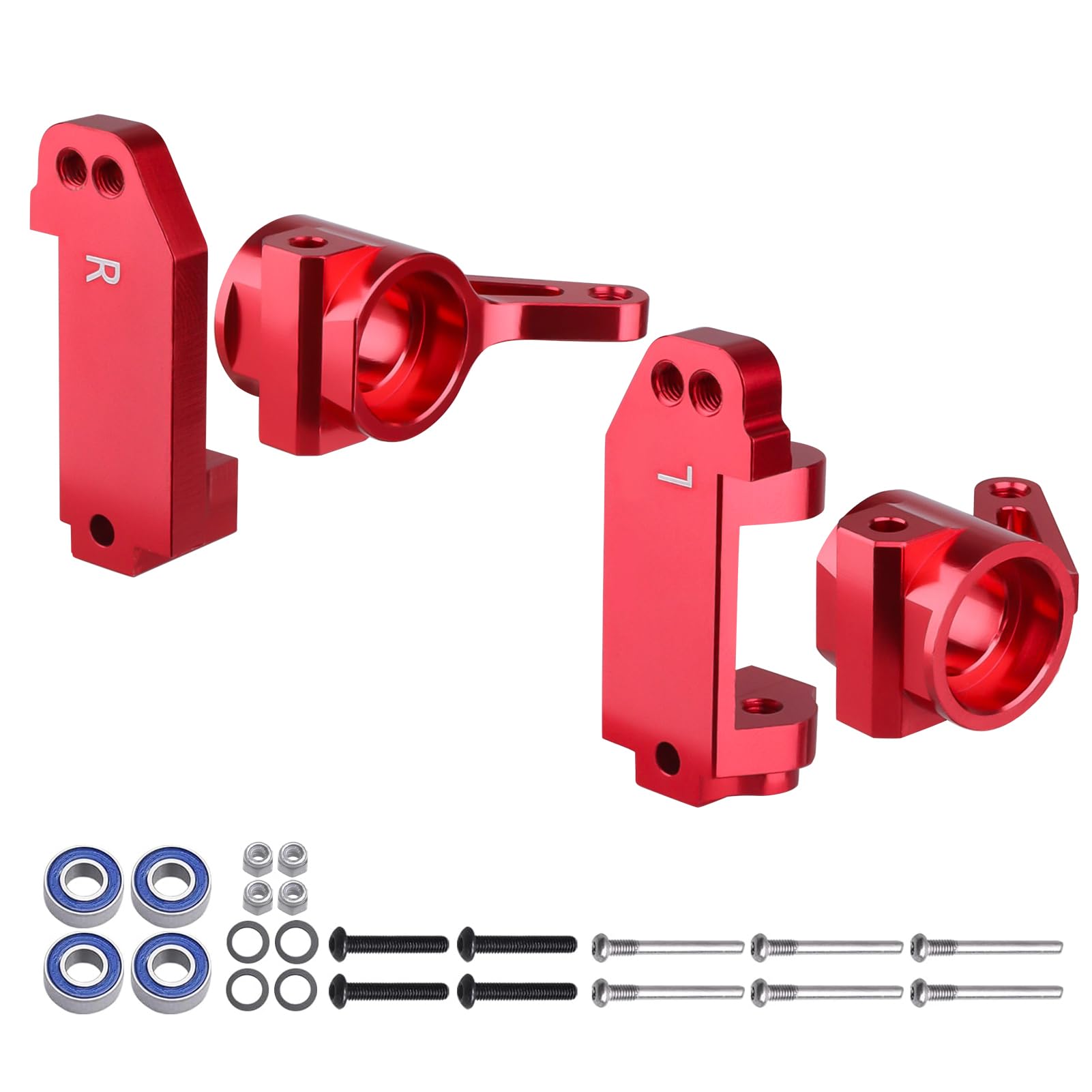 Photo 1 of CrazyHobby Aluminum Front Steering Blocks & Caster Blocks Kit with Ball Bearings Upgrades Parts for 1/10 Traxxas Slash 2WD Stampede Rustler VXL, Replace 3632 3736 (Red)