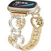 Bling Metal Band Compatible with Fitbit Versa 3/Versa 4/Sense/Sense 2 Smart Watch Band Women,Love Heart Shape Bracelet Dog Paw Wristband Cute Strap