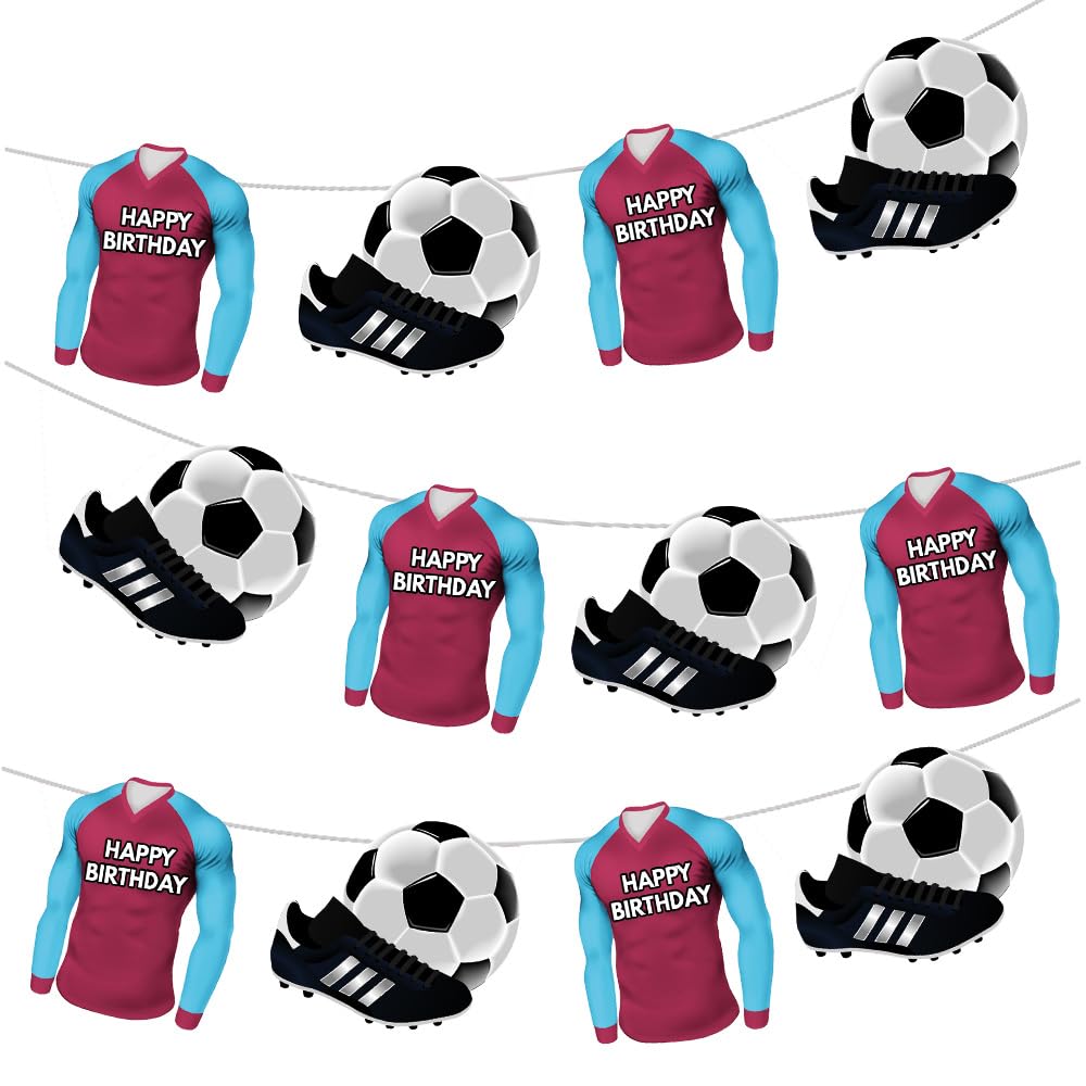 AK Giftshop Football Claret and Blue Team Colours Bunting Party Decorations - 12pcs / 2.5m Ribbon