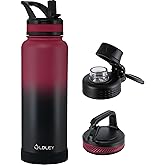 OLDLEY 40 oz Insulated Water Bottle With Straw, Stainless Steel Sports Water Cup Flask with 3 Lids(Straw, Spout and Handle Lid) Double Walled Travel Thermal Canteen Mug,Dark Rainbow
