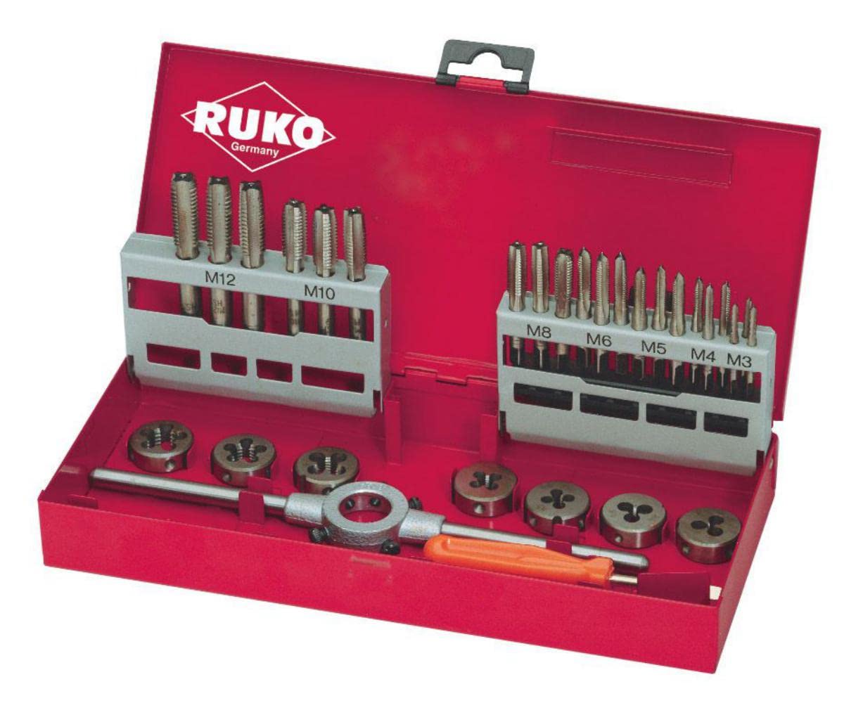 RUKO HSS Thread Cutting Set in Steel Case, Bright Finish, 31 Pieces, R245010