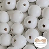 200Pcs White Large Wooden Beads with Hole, Round Spacer Bead Colorful Wood Loose Beads with 33ft Hemp Rope for Handmade DIY Beads Bracelet Jewelry Making - 16mm