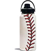 WWHSAI Baseball Water Bottle 32oz, Sport Travel Stainless Steel Tumbler With Lid, Double Wall Vacuum Insulated Coffee Cup Travel Mug, Fathers Day Birthday Baseball Gift For Boys Dad Husband