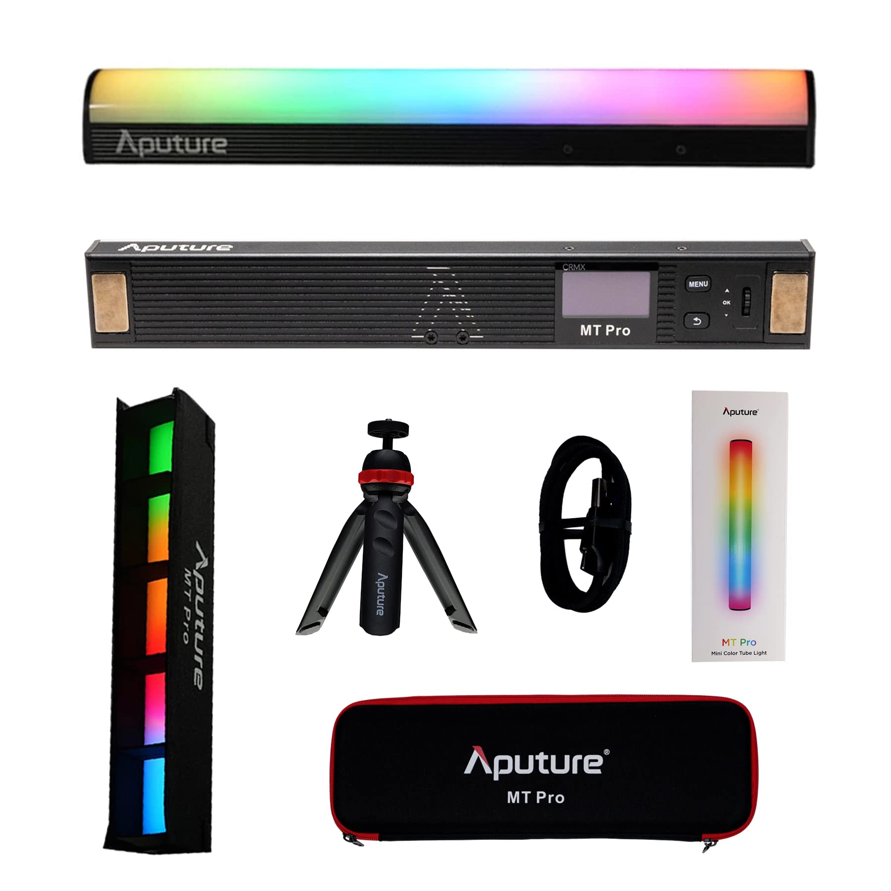 Aputure MT Pro Full-Color Mini LED Tube Light CCT 2000K-10000K RGBWW Light Stick CRI 95+ TLCI 98+ Supports APP Control with Tripod & Grids