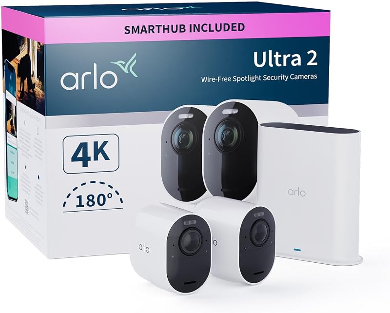 Arlo Ultra 2 Security Camera Outdoor 4K Wi Fi 2 Cam Kit Battery
