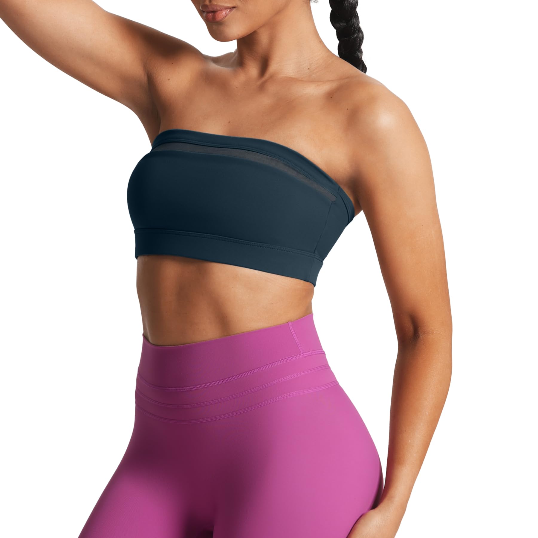 Photo 1 of Aoxjox Women's Workout Strapless Bandeau Mesh Bras Training Fitness Running Yoga Crop Tank (Blueberry, Medium)