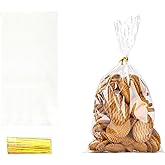 TYPAILYX 100Pcs 6"x 12" Bottom Gusset Bags, Clear Cello Cellophane Plastic Treat Goodie Bags with 100x Twist Ties for Gift Party Favors