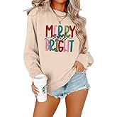 Christmas Sweatshirts for Women: Oversized Merry and Bright Sweatshirt Christmas Sweaters Holiday Chenille Patch Tops
