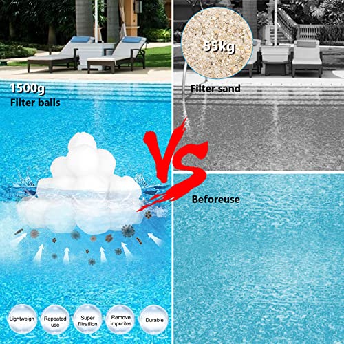 VAZILLIO 1500 g Pool Filter Balls Equivalent to 55 kg Sand Filter, Reusable Pool Filter Ball, Suitable for Various Swimming Pool Filter Systems