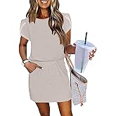 ETCYY NEW Womens Summer Dresses Tie Front Chic Mini Dress Petal Short Sleeve with Pockets