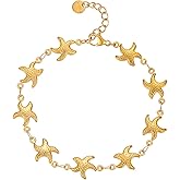 Jewigo Gold Bracelets for Women 18K Gold Plated Shell Starfish Dolphin Star Bracelet Dainty Summer Beach Ocean Bracelet Trendy Boho Statement Adjustable Bracelets