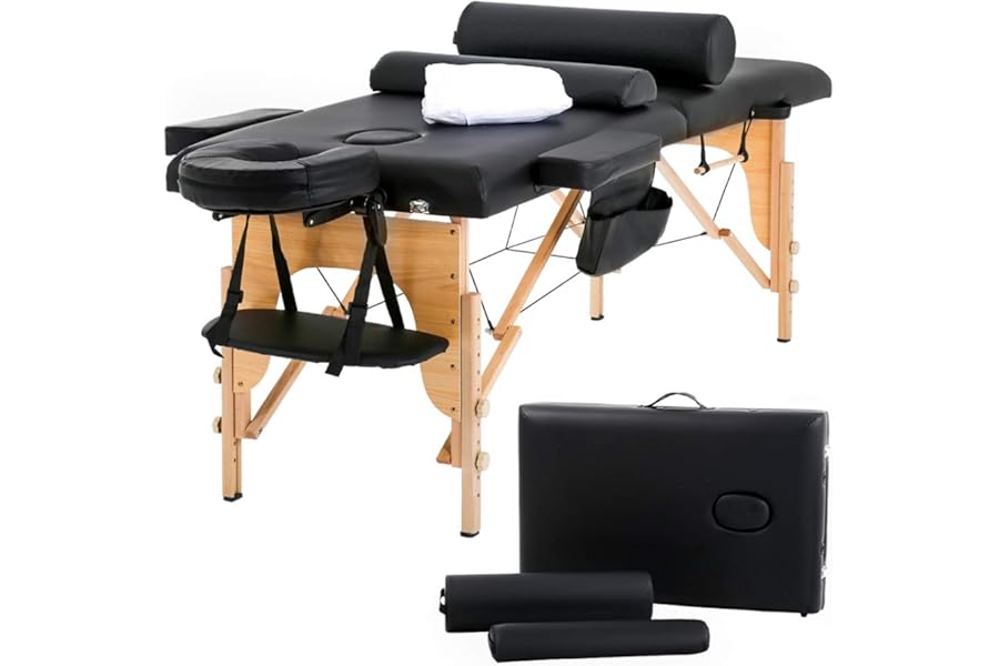 BestMassage Massage Bed Portable Massage Table 24 inch Wide Lash Bed Height Adjustable 2 Folding Spa Table with Towel Hanger Oil Pouch Half Bolster Round Bolster Non-Woven Bag