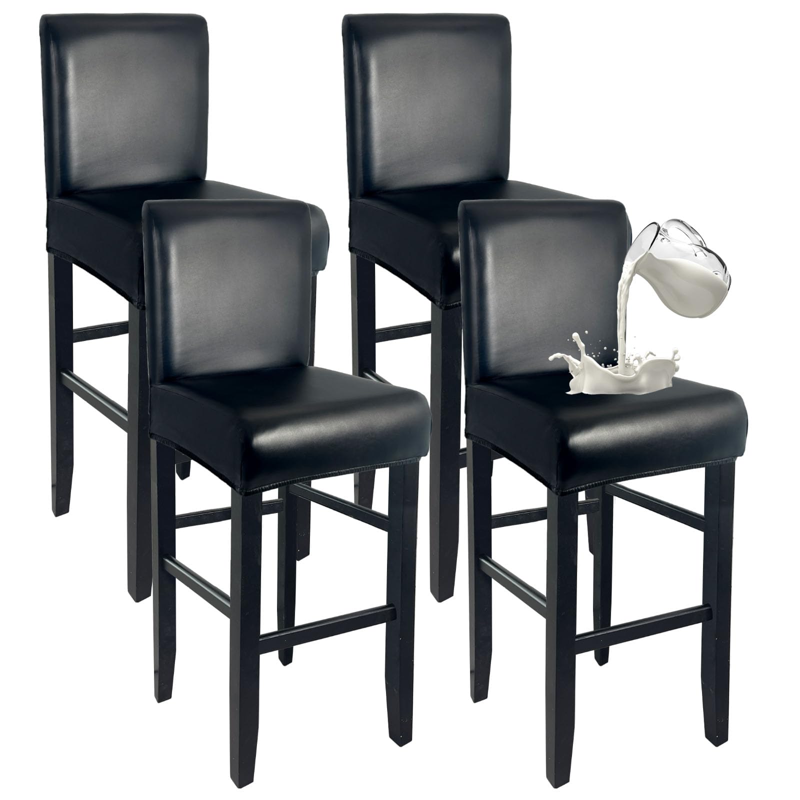 Photo 1 of WENZMOC PU Leather Bar Stool Covers with Backs 100% Waterproof Bar Stools Covers Set of 4, Removable Stretch Barstool Slipcovers for Pub Cafe Dining Room (Black)