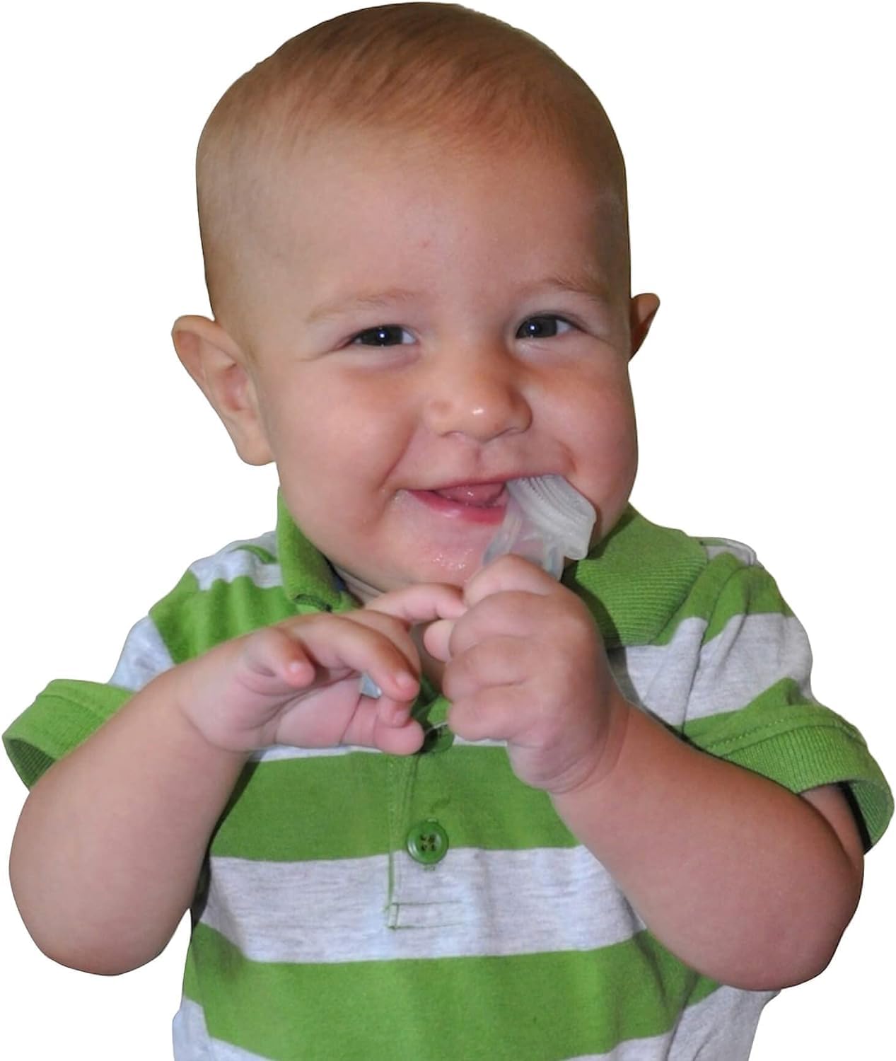 Brilliant Oral Care Baby’s First Toothbrush, Smooth Silicone Bristles Gently Clean Tender Teeth and Gums, for Ages 4+ Months, Blue + Clear, 2 Pack