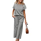 SHEWIN Womens Two Piece Spring Outfits Sweatsuits Casual Pullover Tops and Wide Leg Sweatpant Lounge Sets