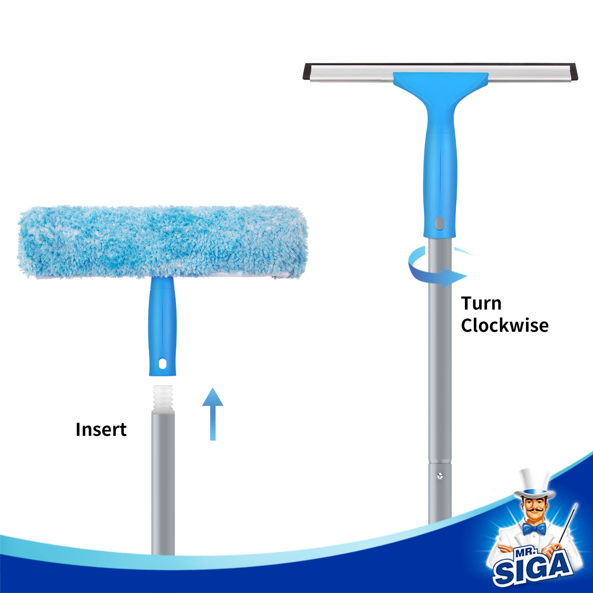 MR.SIGA 54.3 inch Long Extension Pole, Adjustable 4 Pieces Aluminum Pole for Window Squeegee