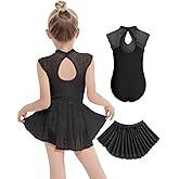 JiAmy Girls Ballet Leotards Cutout Back Dance Outfit Toddler Lace Dress Combo with Removable Skirt 5-12 Years