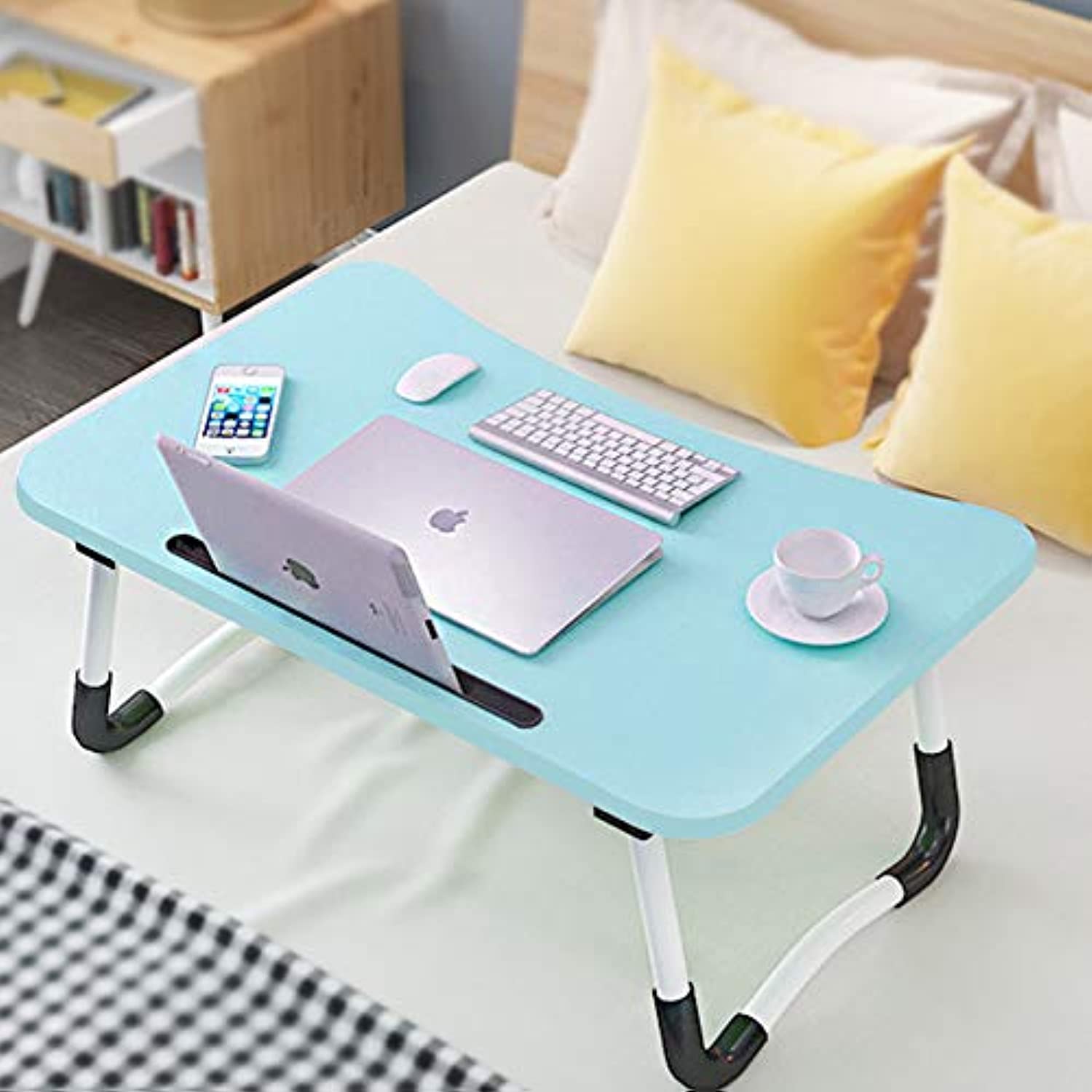 Foldable Laptop Desk, Portable Lap Desk Bed Table Tray, Multi-Function Lap Serving Tray Dining Table with Slot and Foldable Legs for Eating, Working on Couch/Sofa (60 x 40 cm)
