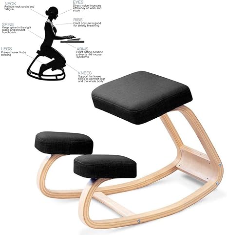 Ajr Ergonomischer Kniestuhl Lernstuhl Orthopadischer Stuhl Fur Computer Korrekte Sitzflache Schaukelstuhl Aus Massivholz Fur Buro Schwarz Amazon De Kuche Haushalt
