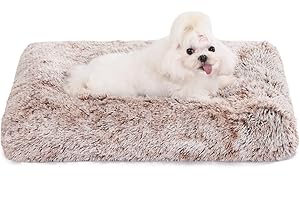 Bedfolks Waterproof Dog Crate Bed,Plush Dog Crate Pad with Removable Cover,Faux Fur Dog Bed for Small Dogs and Cats,Fluffy Wa