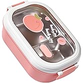 AUNMAS Stainless Steel Lunch Box, Leak Proof Insulated Portion Control Food Containers with Removable Dividers Metal Lunchbox Snack Containers for Office Workers (Pink)