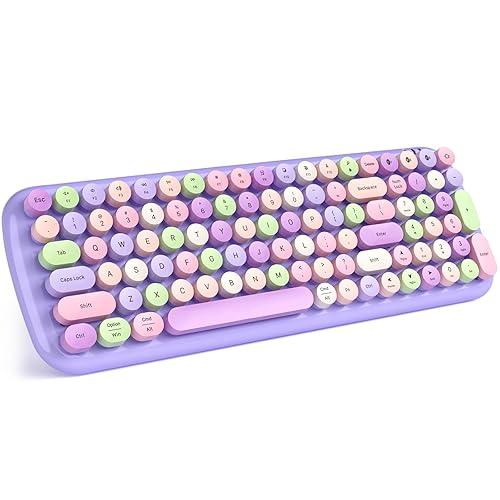 MOFII Wireless Keyboard and Mouse Combo, Full-Size Retro Typewriter-Style Wireless Keyboard with Optical Mouse for Computer/Laptop/Windows/Mac (Purple)